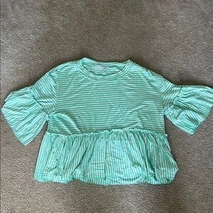 Altar'd State Mint Striped Ruffle Sleeve Tee